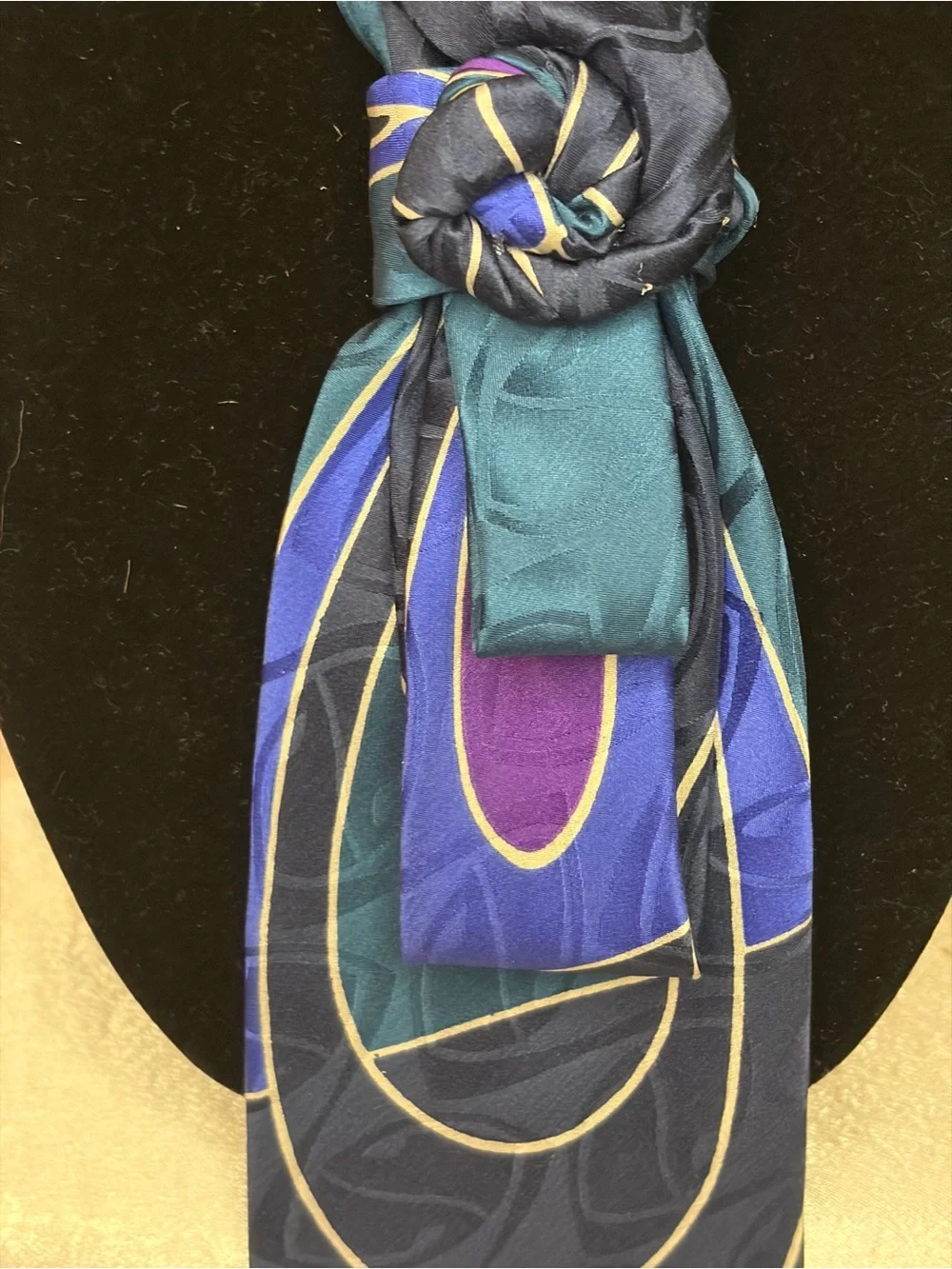 Blue Teardrop Pattern Silk Scarf Necklace